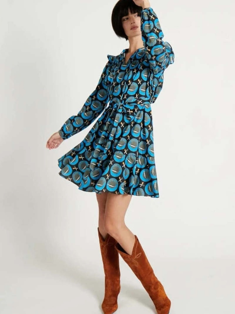 Rachel Antonoff Laura Caviar Long-Sleeve Tie-Waist Dress